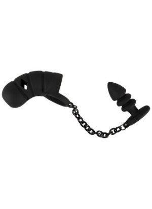 Cock cage with butt plug